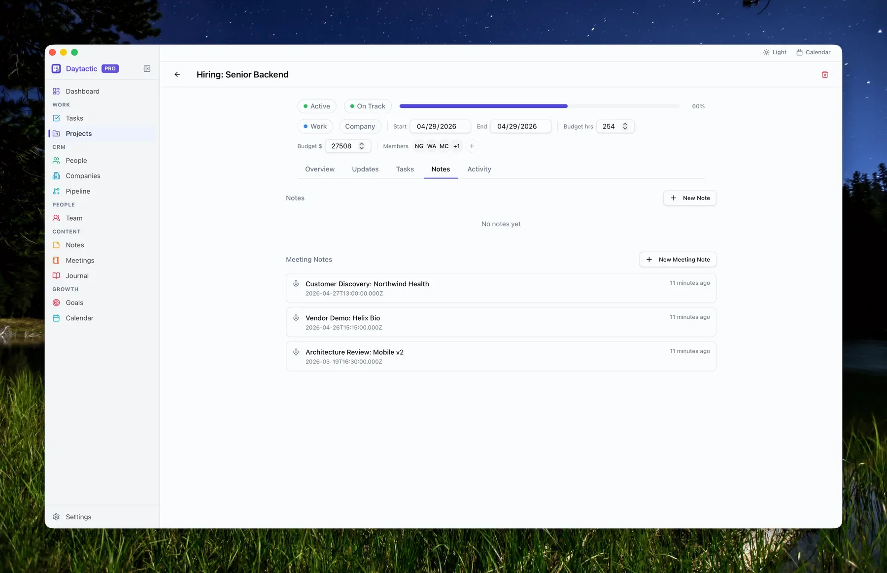 Project notes