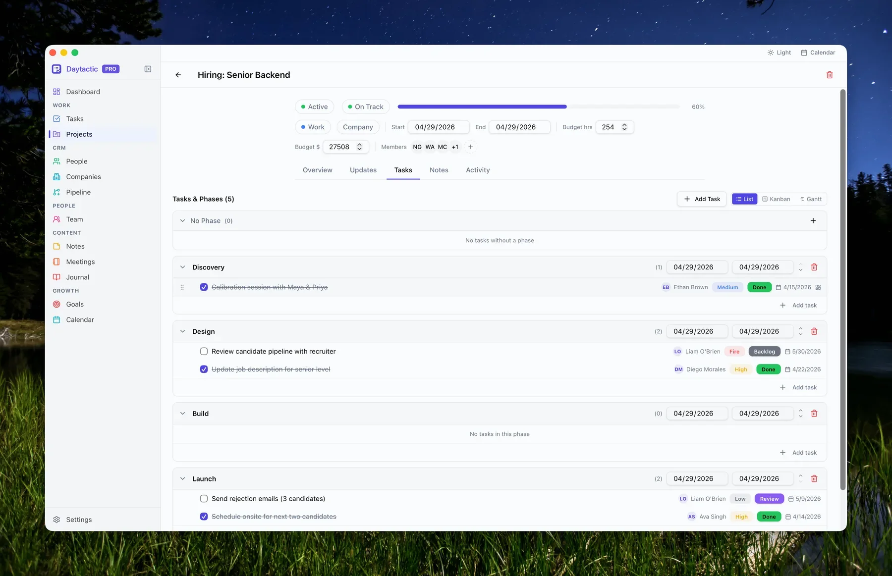 Project tasks