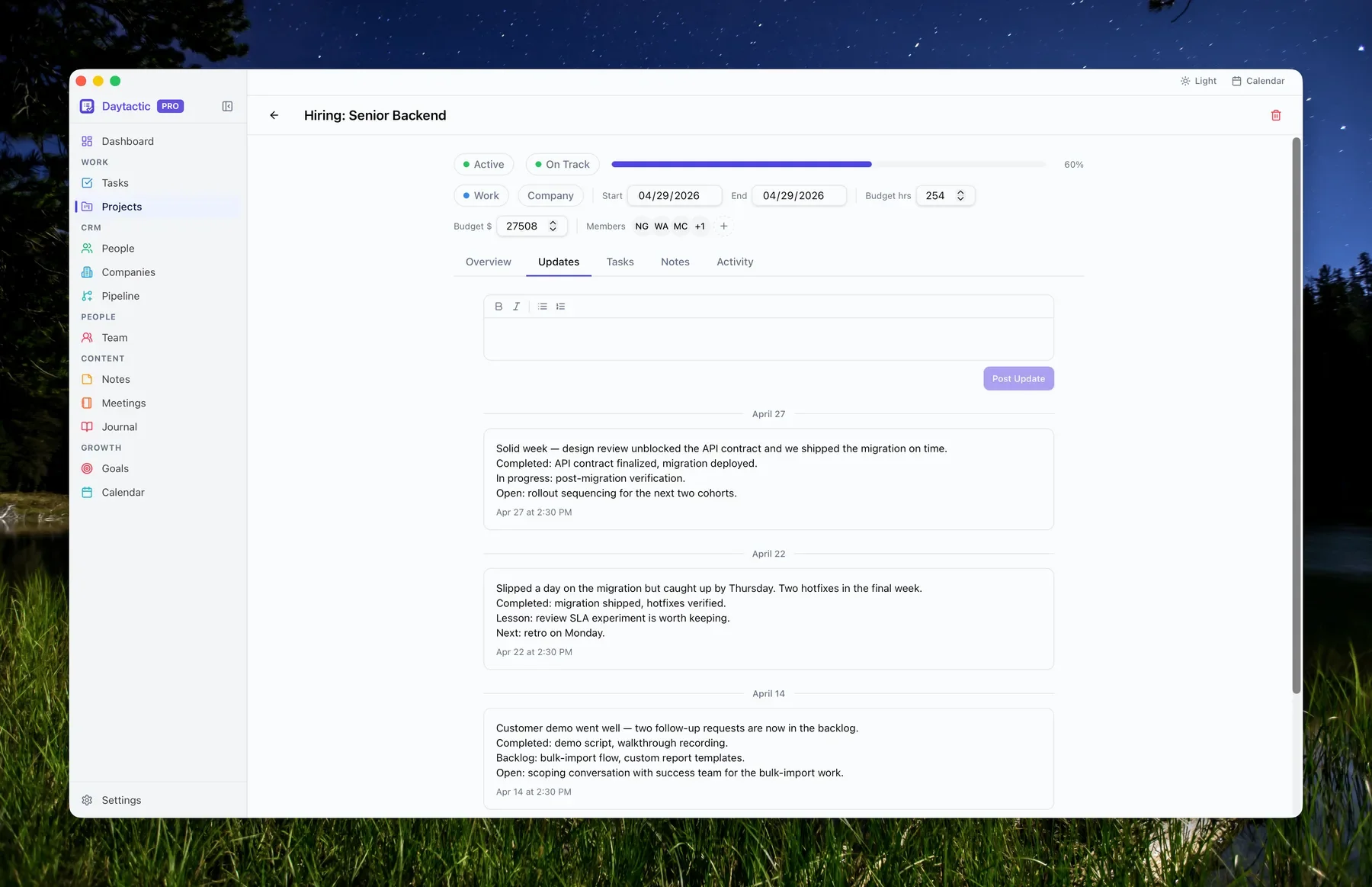 Project updates