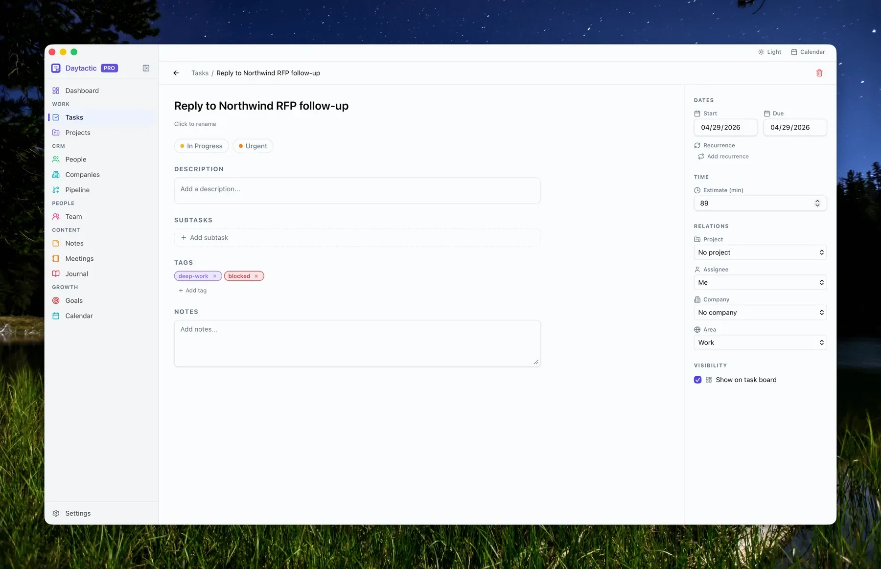 Task detail with rich text notes