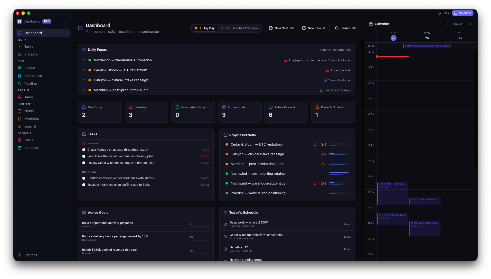 Daytactic dashboard — dark mode