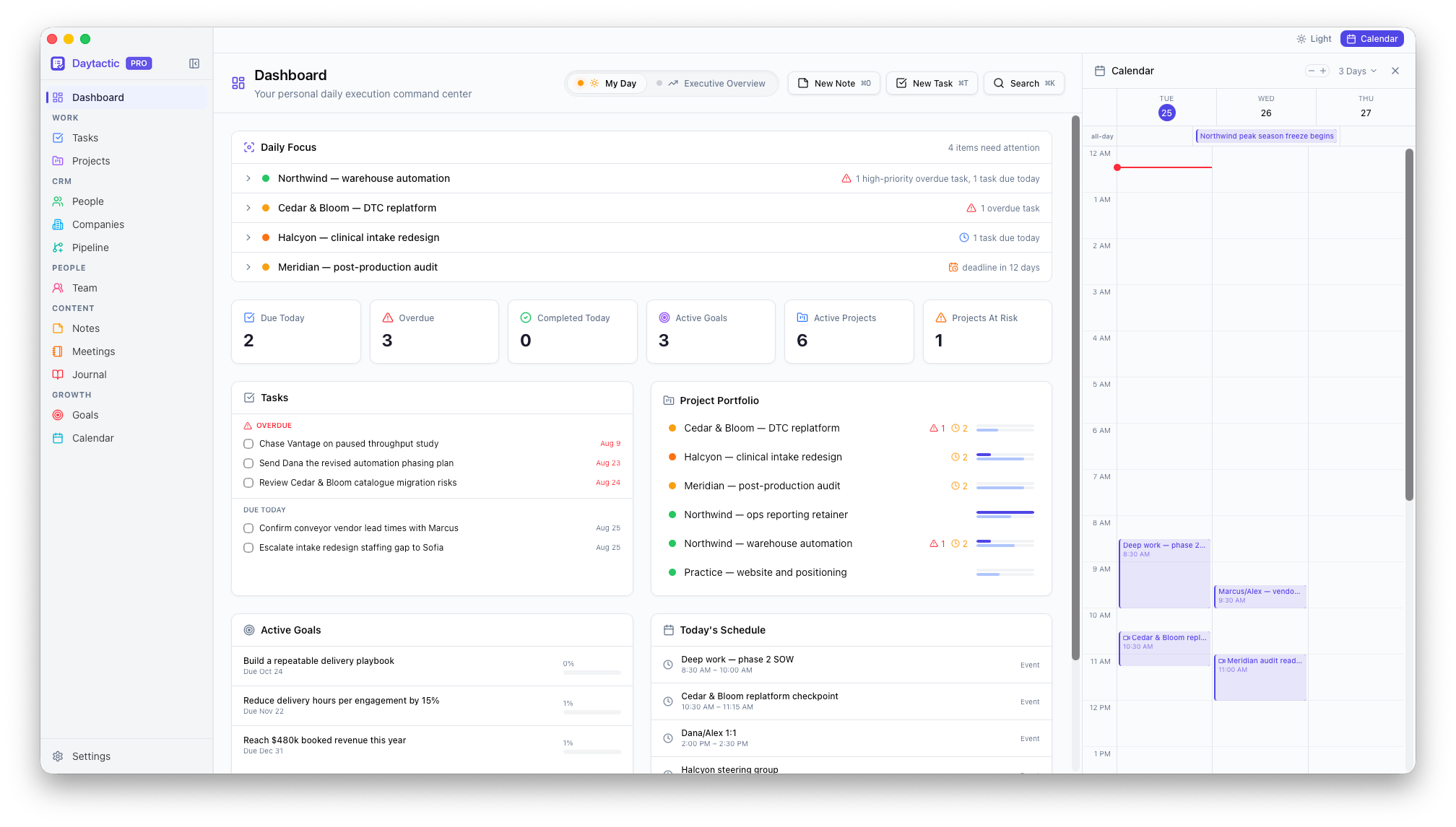 Daytactic dashboard — light mode